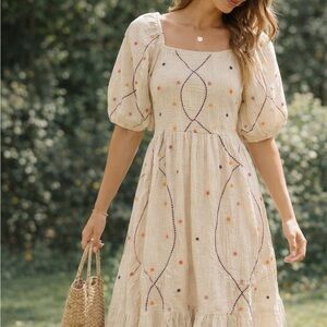 Elegant Cream Embroidered Dress